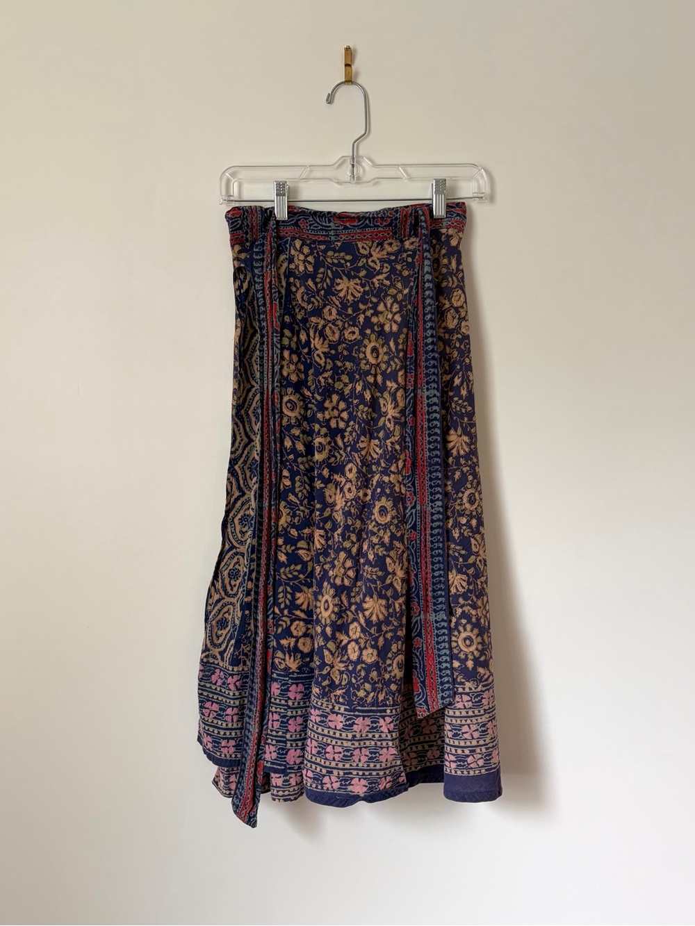 Vintage Indian Floral Midi Wrap Skirt